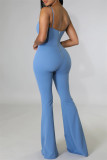 Light Green Fashion Sexy Solid Hollowed Out Backless Spaghetti Strap Skinny Jumpsuits