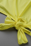 Yellow Fashion Casual Solid Bandage O Neck Half Sleeve Two Pieces