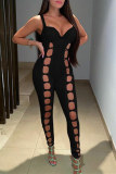 White Fashion Sexy Solid Hollowed Out Backless Spaghetti Strap Skinny Jumpsuits