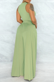 Green Casual Solid Hollowed Out O Neck Sleeveless Two Pieces