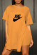 Orange Fashion Casual Print Letter V Neck Short Sleeve Two Pieces