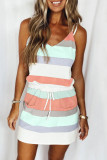 Green Fashion Casual Striped Split Joint V Neck A Line Dresses