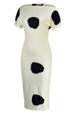 Black Fashion Casual Dot Print Basic Off the Shoulder Pencil Skirt Dresses