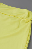 Yellow Fashion Casual Solid Bandage O Neck Half Sleeve Two Pieces