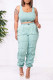 Cyan Casual Solid Patchwork U Neck Sleeveless Two Pieces