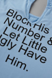 Light Blue Sexy Casual Letter Print Basic U Neck Vest Dress Dresses
