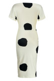 Black Fashion Casual Dot Print Basic Off the Shoulder Pencil Skirt Dresses