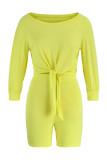 Yellow Fashion Casual Solid Bandage O Neck Half Sleeve Two Pieces