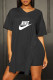 Black Fashion Casual Print Letter V Neck Short Sleeve Two Pieces