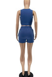 Blue Casual Sportswear Solid Patchwork O Neck Two Pieces
