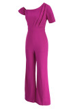 Purple Fashion Casual Solid Patchwork Oblique Collar Regular Jumpsuits