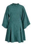 Light Blue Elegant Solid Bandage Patchwork Backless Half A Turtleneck A Line Dresses