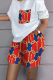 Red Casual Print Patchwork O Neck Short Sleeve Two Pieces