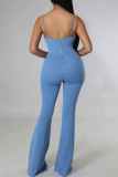 Tangerine Red Fashion Sexy Solid Hollowed Out Backless Spaghetti Strap Skinny Jumpsuits