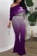 Purple Fashion Sexy Gradual Change Letter Oblique Collar Long Sleeve Two Pieces