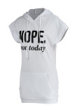 Grey Fashion Casual Letter Print Patchwork Hooded Collar Short Sleeve Dress