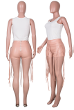 Pink Sexy Solid Tassel Skinny High Waist Pencil Solid Color Bottoms
