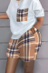 Khaki Casual Print Patchwork O Neck Short Sleeve Two Pieces