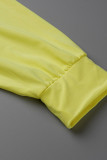 Yellow Fashion Casual Solid Bandage O Neck Half Sleeve Two Pieces