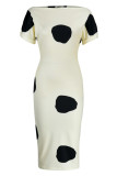 Black Fashion Casual Dot Print Basic Off the Shoulder Pencil Skirt Dresses
