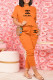 Orange Fashion Sportswear Print Letter O Neck Short Sleeve Two Pieces