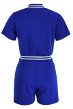 Blue Fashion Casual Solid Split Joint O Neck Short Sleeve Two Pieces