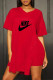 Red Fashion Casual Print Letter V Neck Short Sleeve Two Pieces