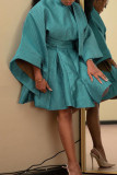 Light Blue Elegant Solid Bandage Patchwork Backless Half A Turtleneck A Line Dresses