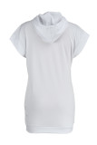 Grey Fashion Casual Letter Print Patchwork Hooded Collar Short Sleeve Dress