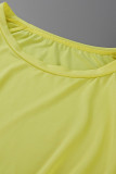 Yellow Fashion Casual Solid Bandage O Neck Half Sleeve Two Pieces