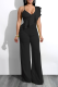 Black Solid Flounce V Neck Boot Cut Jumpsuits