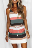 Brick Red Fashion Casual Striped Split Joint V Neck A Line Dresses