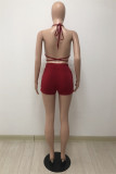 Purple Fashion Sexy Solid Bandage Backless Halter Sleeveless Two Pieces