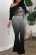 Black Fashion Sexy Gradual Change Letter Oblique Collar Long Sleeve Two Pieces