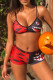 Red Fashion Sexy Print Bandage Backless Halter Sleeveless Two Pieces
