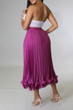 Purple Sexy Solid Fold Strapless Sleeveless Two Pieces
