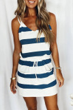 Baby Blue Fashion Casual Striped Split Joint V Neck A Line Dresses