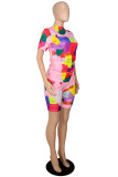 Pink Fashion Casual Print Basic O Neck Short Sleeve Two Pieces