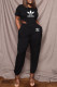 Black Fashion Sportswear Print Letter O Neck Short Sleeve Two Pieces