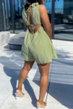 Light Green Sexy Solid Bandage Hollowed Out Patchwork Straight Jumpsuits