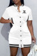 White Fashion Casual Print Letter Mandarin Collar One Step Skirt Dresses
