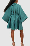 Light Blue Elegant Solid Bandage Patchwork Backless Half A Turtleneck A Line Dresses