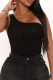 Black Sexy Casual Solid Backless One Shoulder Tops