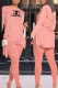 Pink Fashion Casual Print Patchwork O Neck Long Sleeve Two Pieces