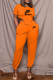 Orange Fashion Sportswear Print Letter O Neck Short Sleeve Two Pieces