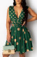 Green Fashion Sexy Dot Print Hollowed Out Backless V Neck Sleeveless Dress