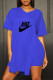 Blue Fashion Casual Print Letter V Neck Short Sleeve Two Pieces