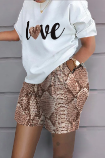 Snake Print Casual Print Split Joint O Neck Short Sleeve Two Pieces