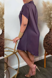 Purple Casual Solid Split Joint Turndown Collar Shirt Dress Dresses