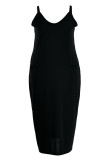 Black Sexy Casual Plus Size Solid Pocket Spaghetti Strap Long Dress